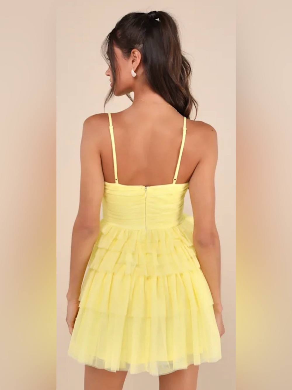 Lulus NWT Special Poise Yellow Tulle Tiered Mini Dress Homecoming Size M - Picture 5 of 14